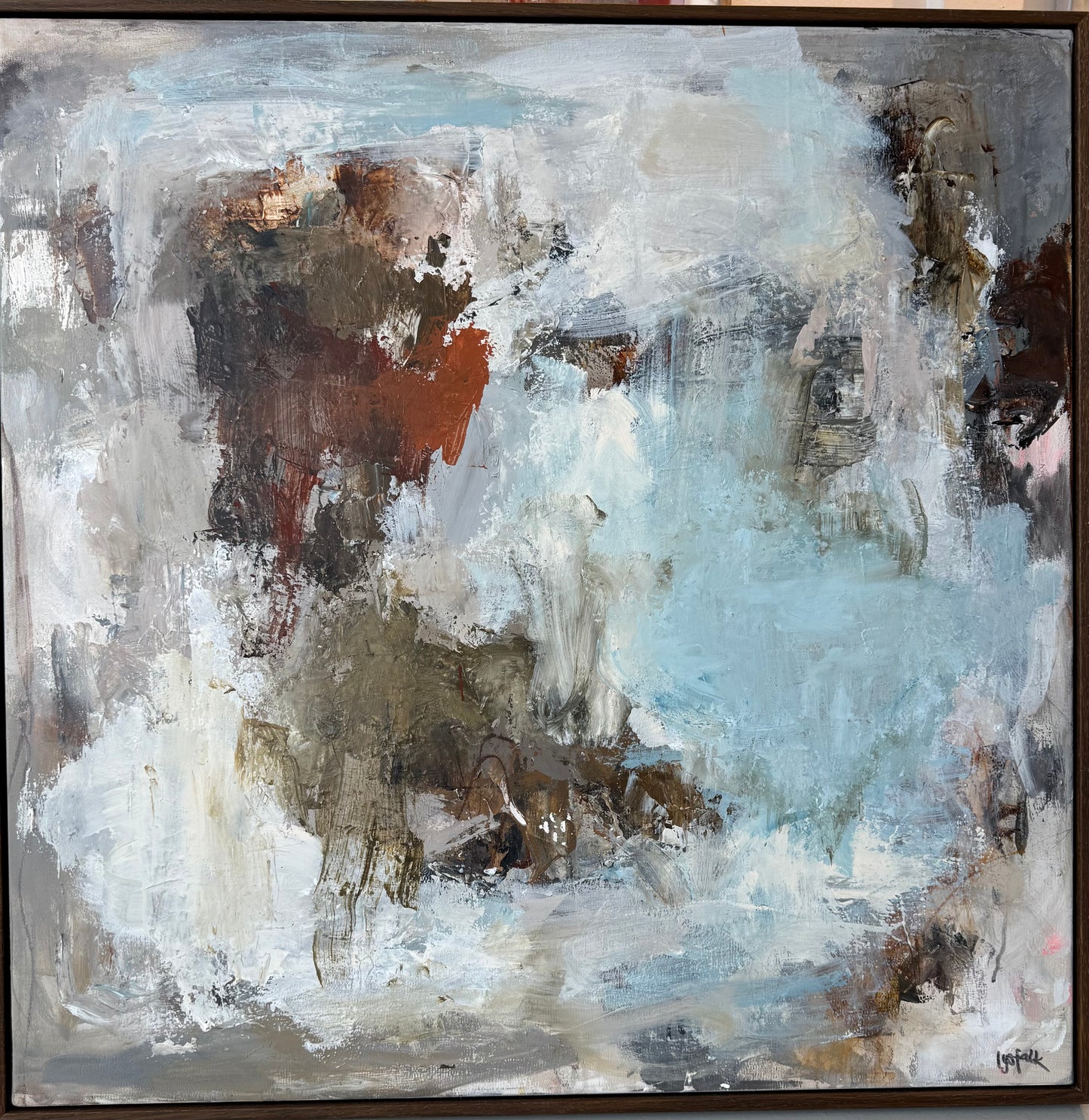 IN A TIME LAPSE / 80x80 cm maleriet er indrammet i mørkbejdet egetræsramme.